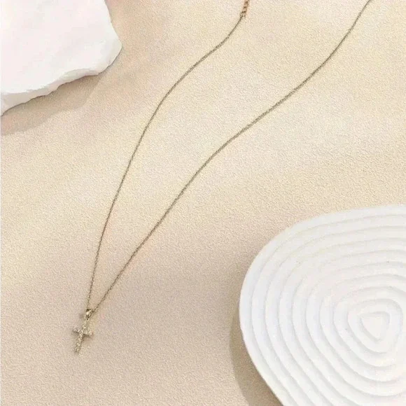 Stainless Steel Cross Pendant Necklaces With Cubic Zirconia - Picture 2 of 3